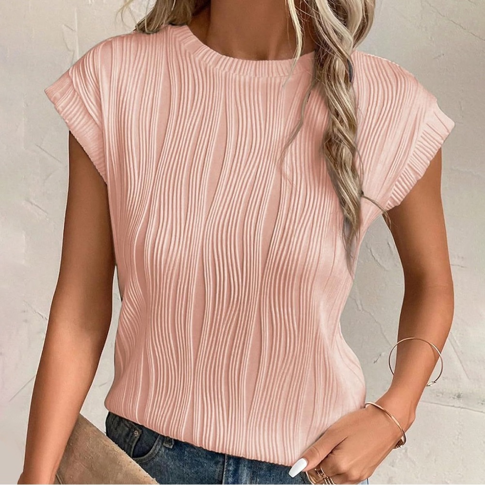 Light Pink Wavy Cap-Sleeve Tee